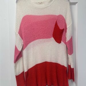 Colorblock Sweater in Pink, White, and Red